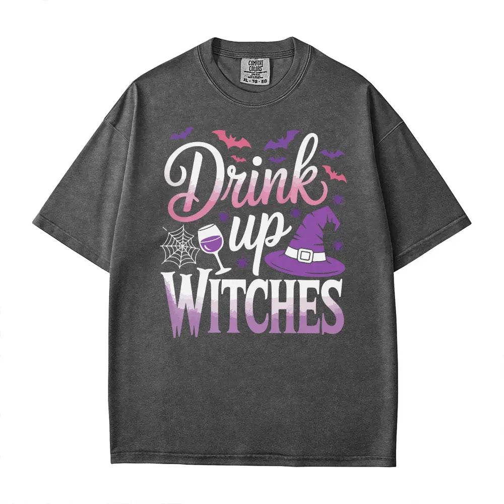 Drink Up Witches Halloween Comfort Colors T-Shirt or Crewneck Sweatshirt – Funny Spooky Season Shirt - Woven Mama