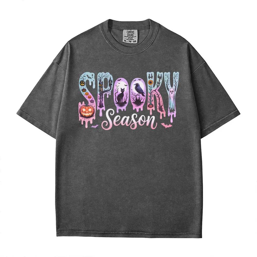 Spooky Season Comfort Colors T-Shirt or Crewneck Sweatshirt – Cute Drippy Pastel Halloween Shirt - Woven Mama