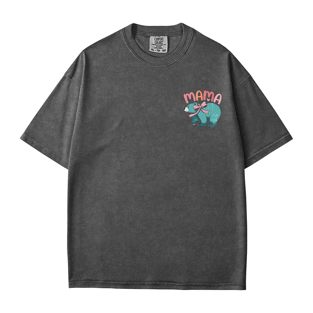 MAMA Comfort Colors® T-Shirt – Bear with Bow Pocket Print Mom Shirt - Woven Mama