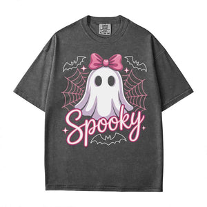 Spooky Ghost Mama Comfort Colors T-Shirt or Sweatshirt – Cute Halloween Pink Bow Ghost Shirt - Woven Mama