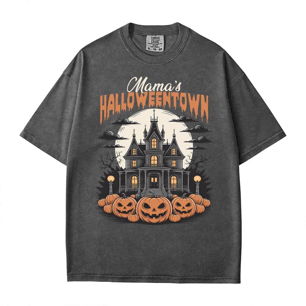 Mama’s Halloweentown Comfort Colors T-Shirt or Crewneck Sweatshirt – Haunted House Pumpkin Halloween Mom Shirt - Woven Mama