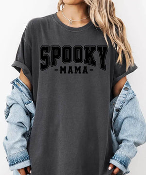Spooky Mama Comfort Colors® T-Shirt or Crewneck Sweatshirt – Halloween Mom Shirt - Woven Mama