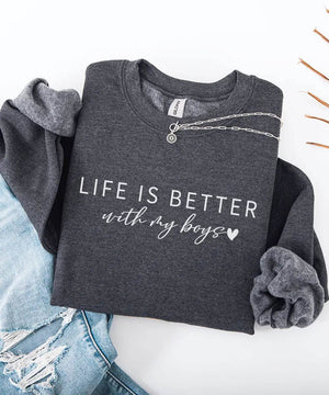 Life Is Better With My Girls, My Boys Custom Mom Sweatshirt – Personalized Kids’ Names - Woven Mama