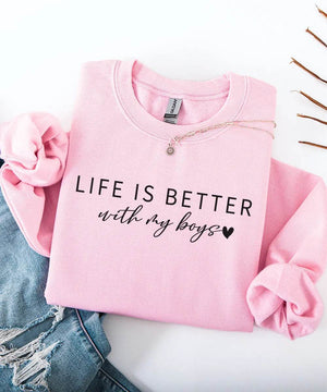 Life Is Better With My Girls, My Boys Custom Mom Sweatshirt – Personalized Kids’ Names - Woven Mama