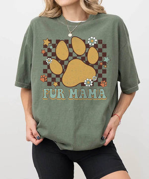 Retro Floral Fur Mama Shirt – Dog Mom Comfort Colors® Tee or Sweatshirt - Woven Mama