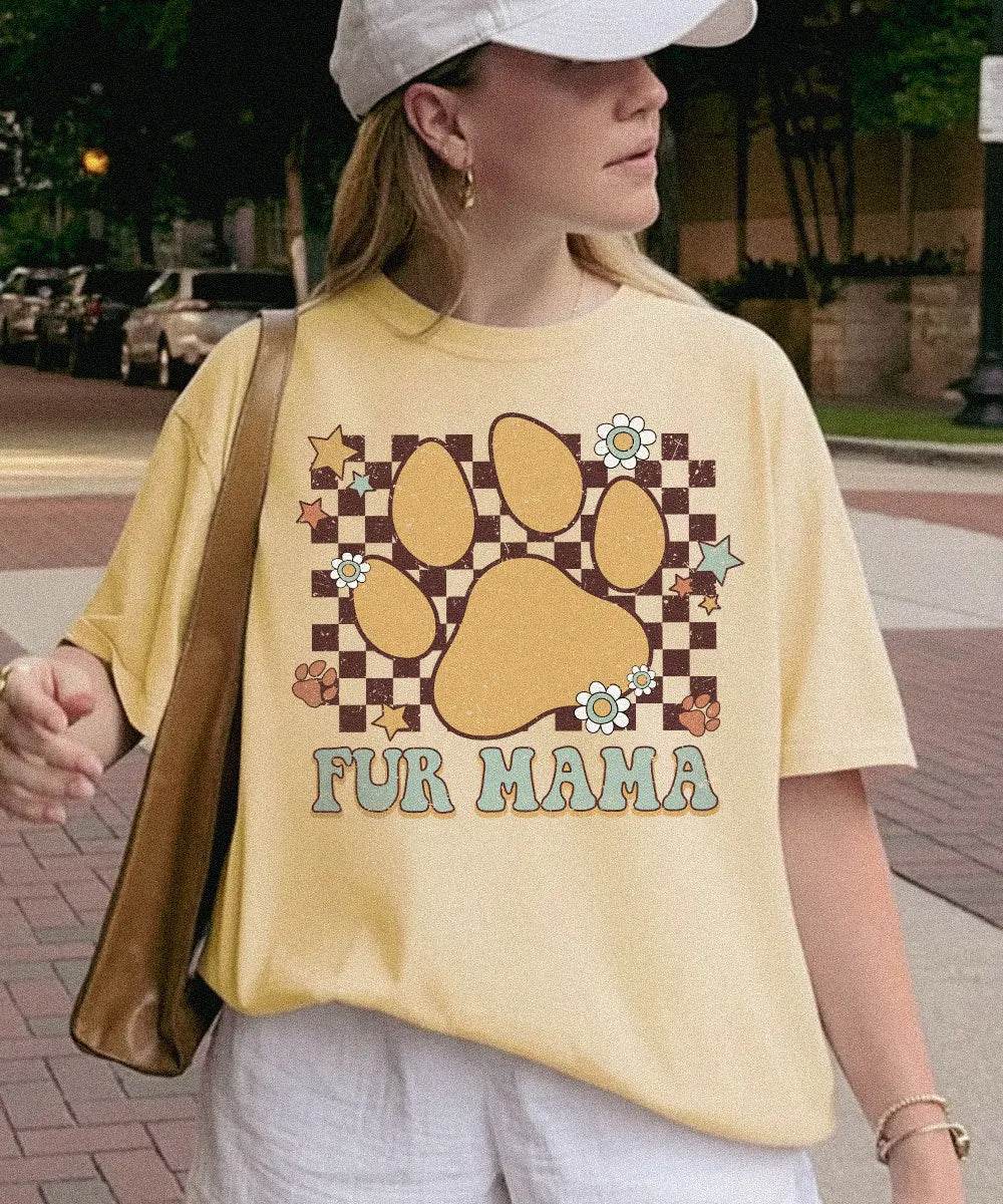 Retro Floral Fur Mama Shirt – Dog Mom Comfort Colors® Tee or Sweatshirt - Woven Mama