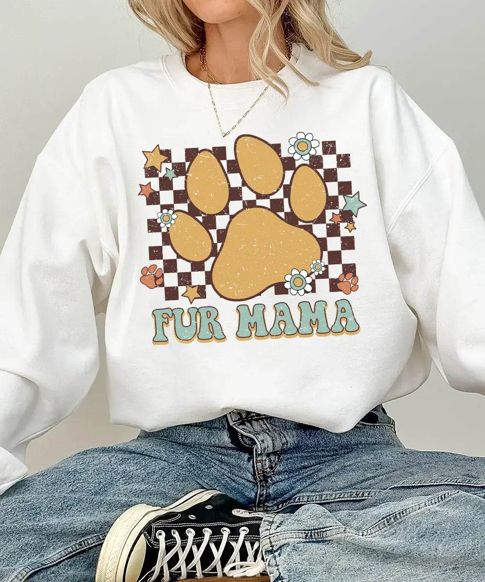 Retro Floral Fur Mama Shirt – Dog Mom Comfort Colors® Tee or Sweatshirt - Woven Mama