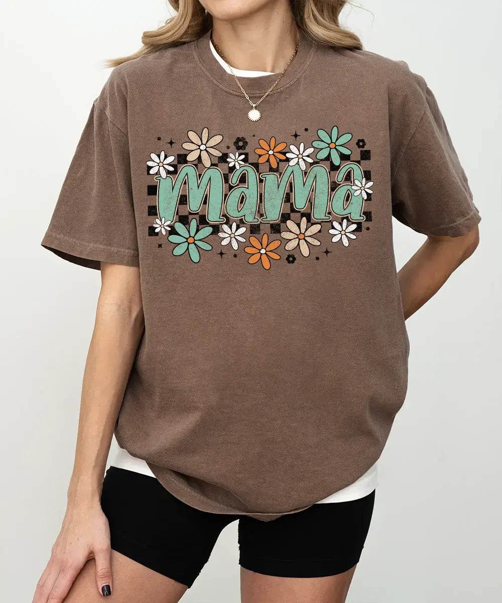 Retro Floral Mama Shirt – Vintage Floral Mom Comfort Colors® Tee or Crewneck Sweatshirt - Woven Mama