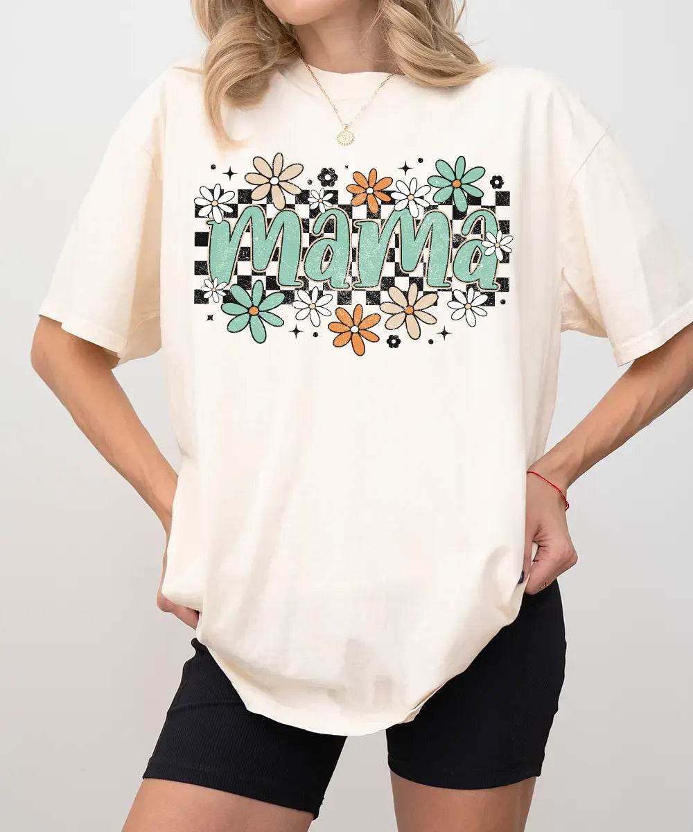 Retro Floral Mama Shirt – Vintage Floral Mom Comfort Colors® Tee or Crewneck Sweatshirt - Woven Mama