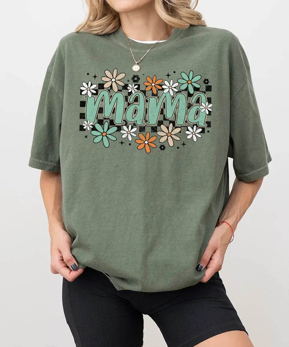 Retro Floral Mama Shirt – Vintage Floral Mom Comfort Colors® Tee or Crewneck Sweatshirt - Woven Mama