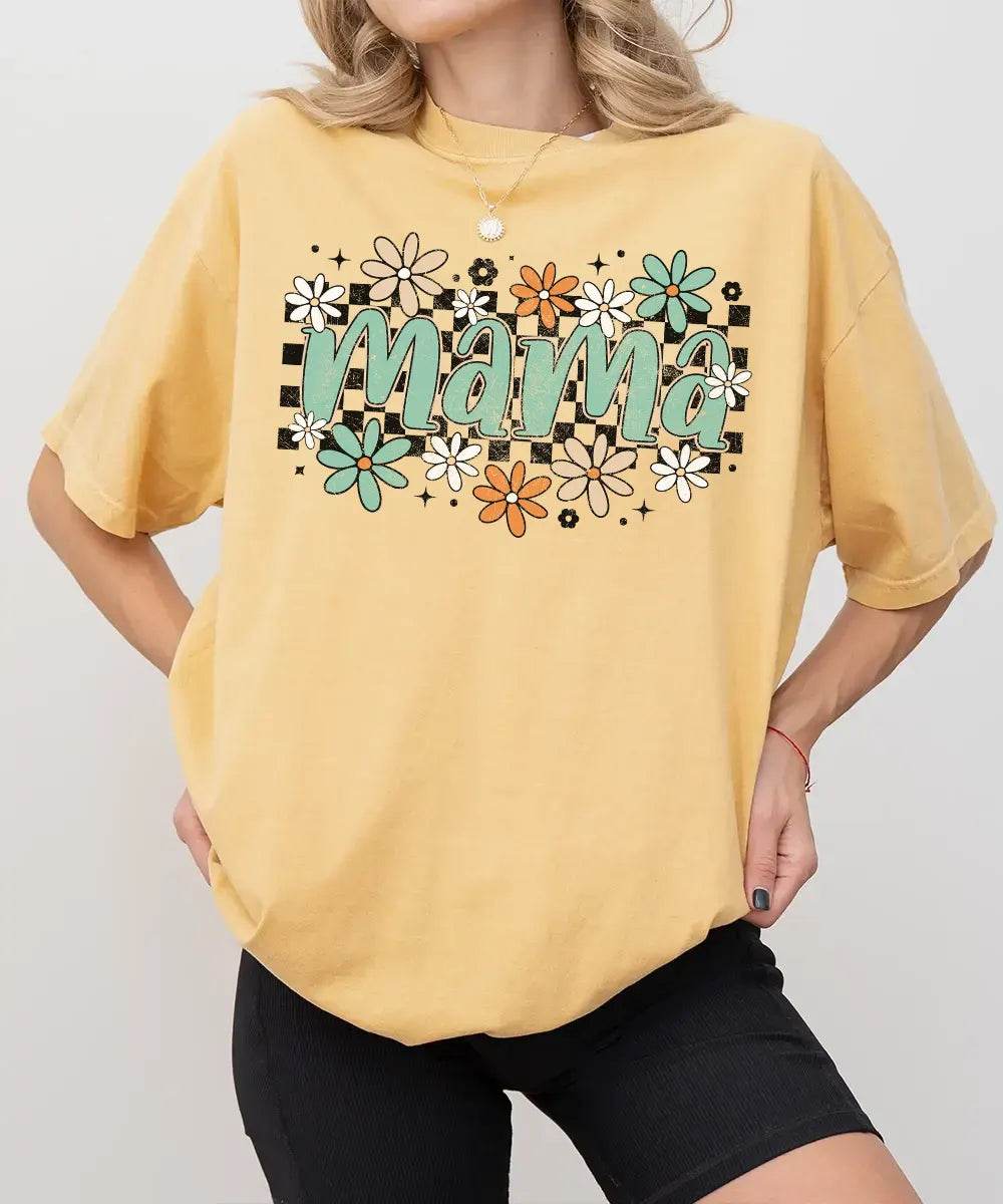 Retro Floral Mama Shirt – Vintage Floral Mom Comfort Colors® Tee or Crewneck Sweatshirt - Woven Mama