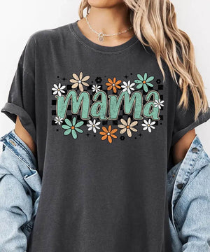 Retro Floral Mama Shirt – Vintage Floral Mom Comfort Colors® Tee or Crewneck Sweatshirt - Woven Mama