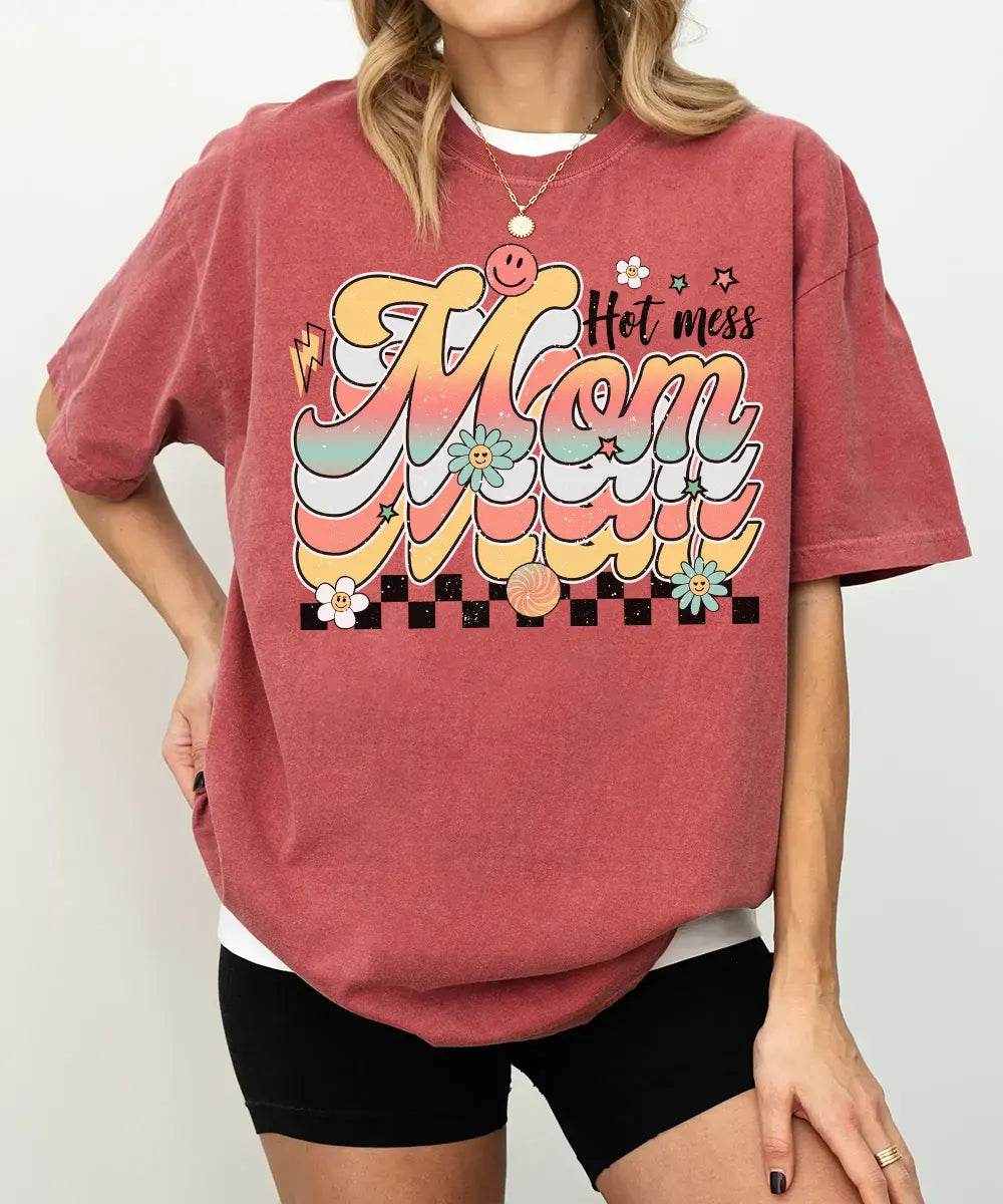 Retro Hot Mess Mom Shirt – Vintage Style Funny Mom Comfort Colors® Tee / Sweatshirt - Woven Mama