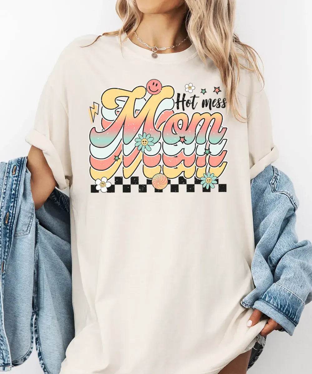 Retro Hot Mess Mom Shirt – Vintage Style Funny Mom Comfort Colors® Tee / Sweatshirt - Woven Mama