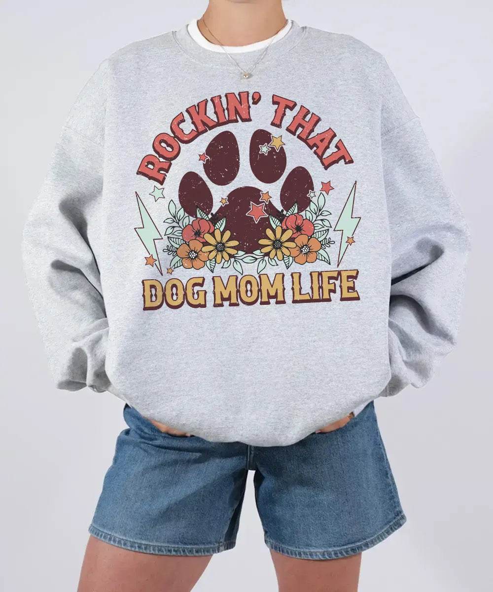 Rockin’ That Dog Mom Life Shirt – Retro Paw Comfort Colors® Tee or Sweatshirt - Woven Mama