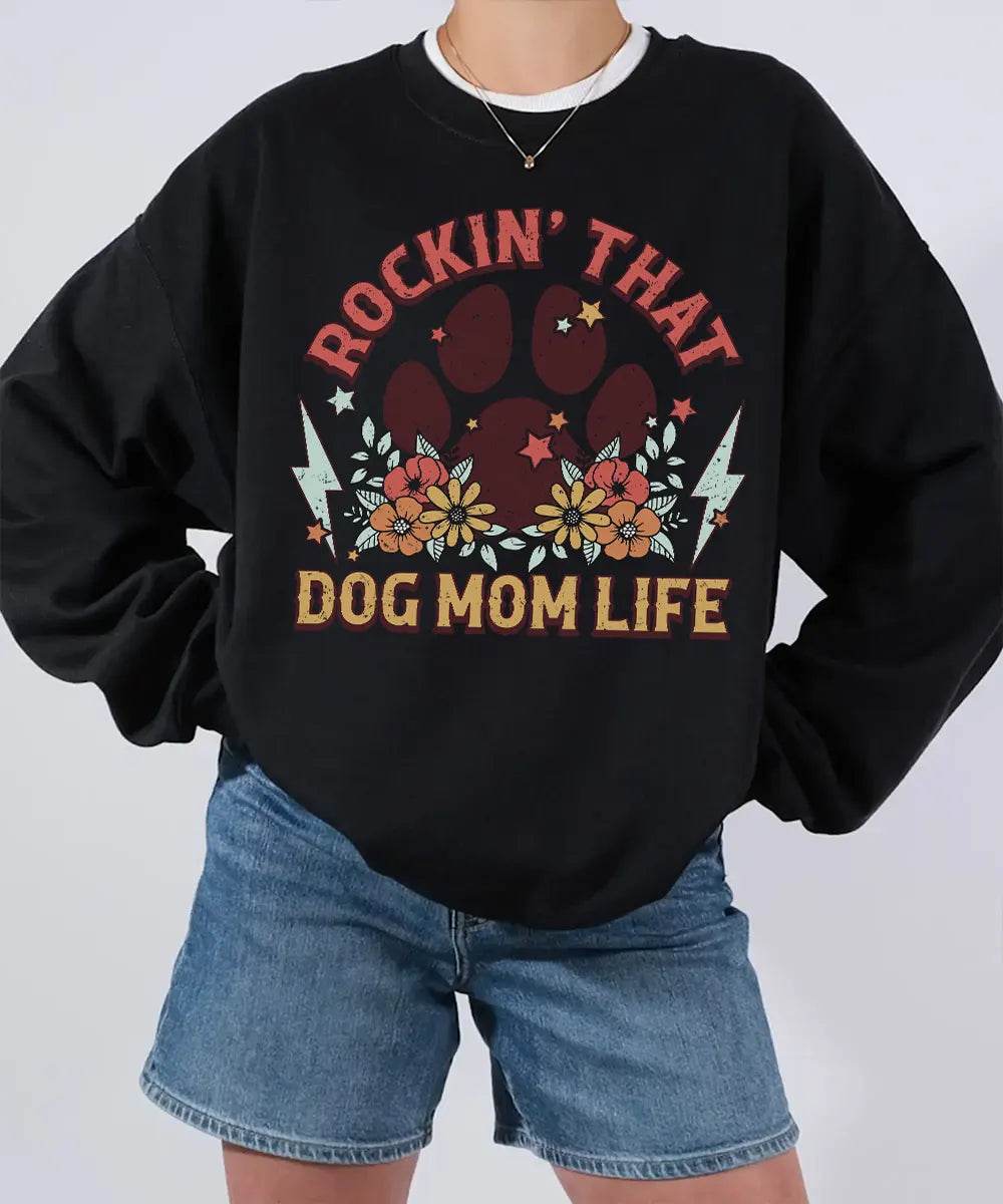 Rockin’ That Dog Mom Life Shirt – Retro Paw Comfort Colors® Tee or Sweatshirt - Woven Mama