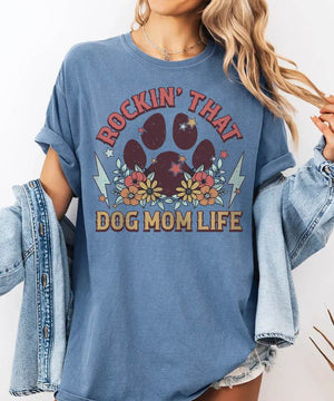 Rockin’ That Dog Mom Life Shirt – Retro Paw Comfort Colors® Tee or Sweatshirt - Woven Mama