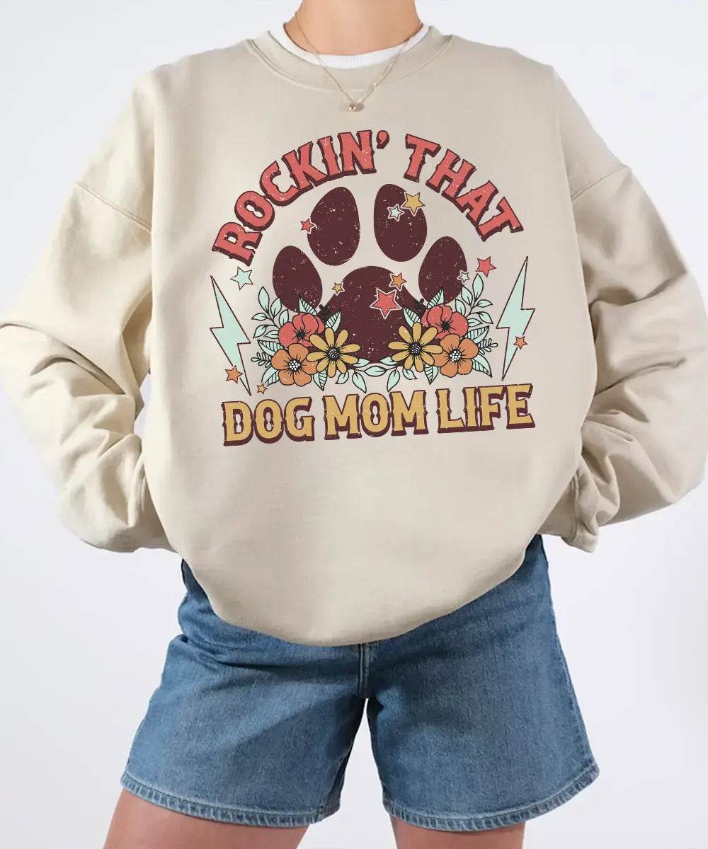 Rockin’ That Dog Mom Life Shirt – Retro Paw Comfort Colors® Tee or Sweatshirt - Woven Mama