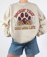 Rockin’ That Dog Mom Life Shirt – Retro Paw Comfort Colors® Tee or Sweatshirt - Woven Mama