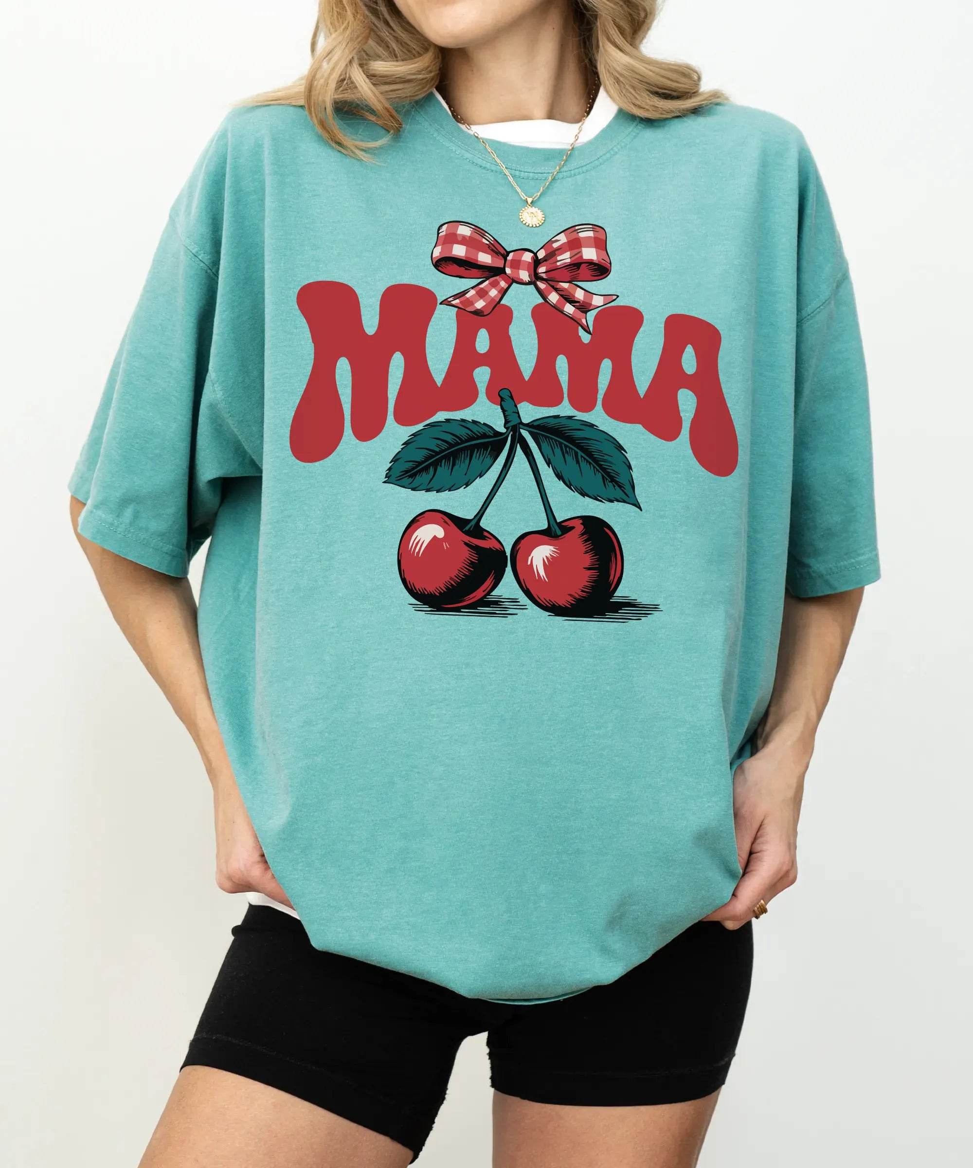 Mama T-Shirt – Sweet Cherry Coquette Comfort Colors Tee for Moms - Woven Mama