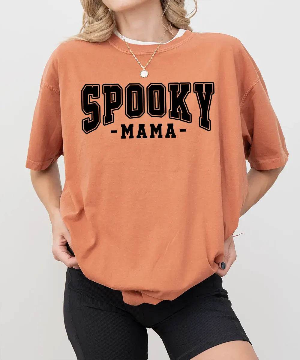 Spooky Mama Comfort Colors® T-Shirt or Crewneck Sweatshirt – Halloween Mom Shirt - Woven Mama
