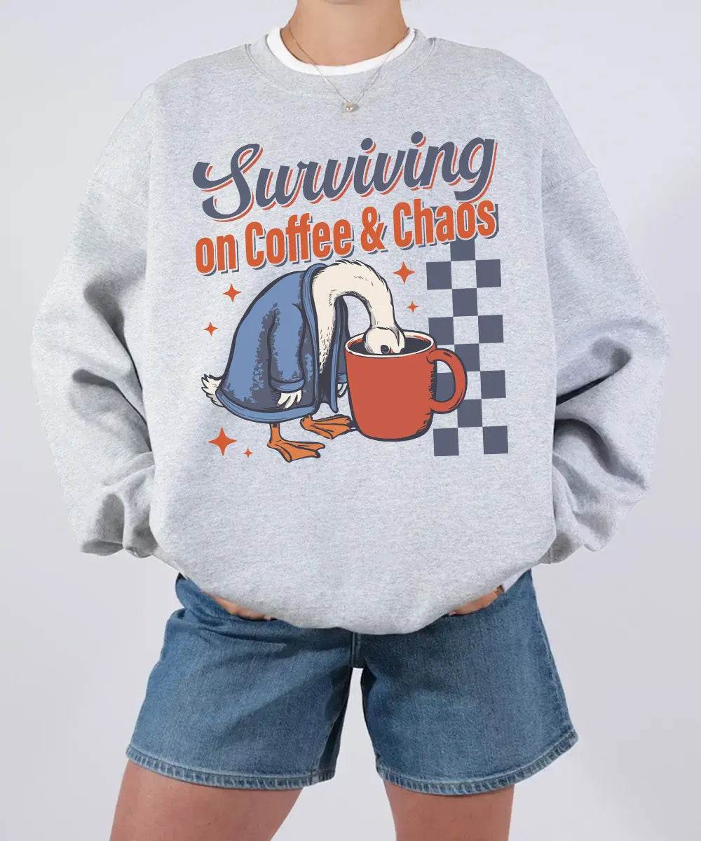 Surviving on Coffee & Chaos Retro Comfort Colors® Shirt – Funny Mom Tee or Sweatshirt - Woven Mama