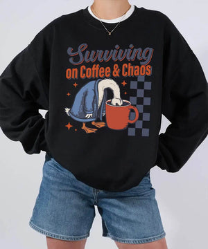 Surviving on Coffee & Chaos Retro Comfort Colors® Shirt – Funny Mom Tee or Sweatshirt - Woven Mama