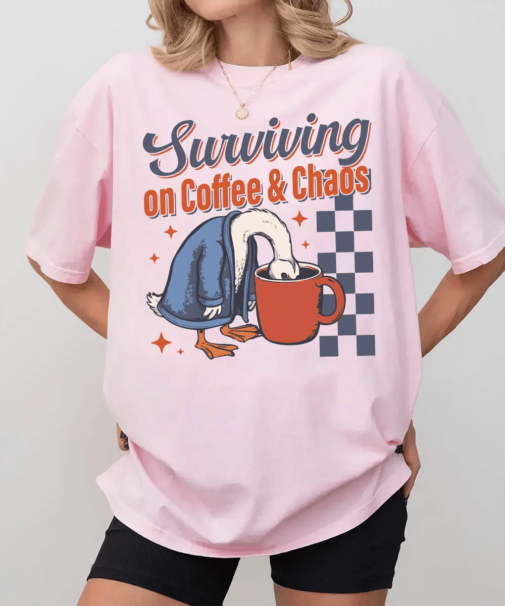 Surviving on Coffee & Chaos Retro Comfort Colors® Shirt – Funny Mom Tee or Sweatshirt - Woven Mama