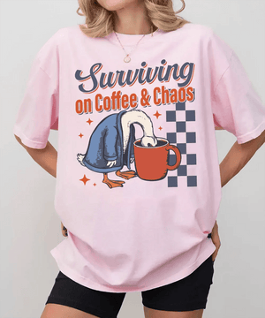 Surviving on Coffee & Chaos Retro Comfort Colors® Shirt – Funny Mom Tee or Sweatshirt - Woven Mama