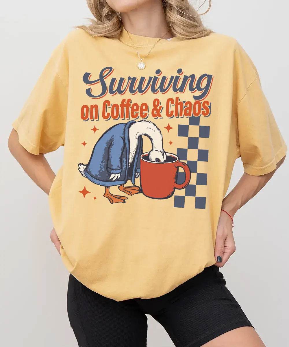 Surviving on Coffee & Chaos Retro Comfort Colors® Shirt – Funny Mom Tee or Sweatshirt - Woven Mama