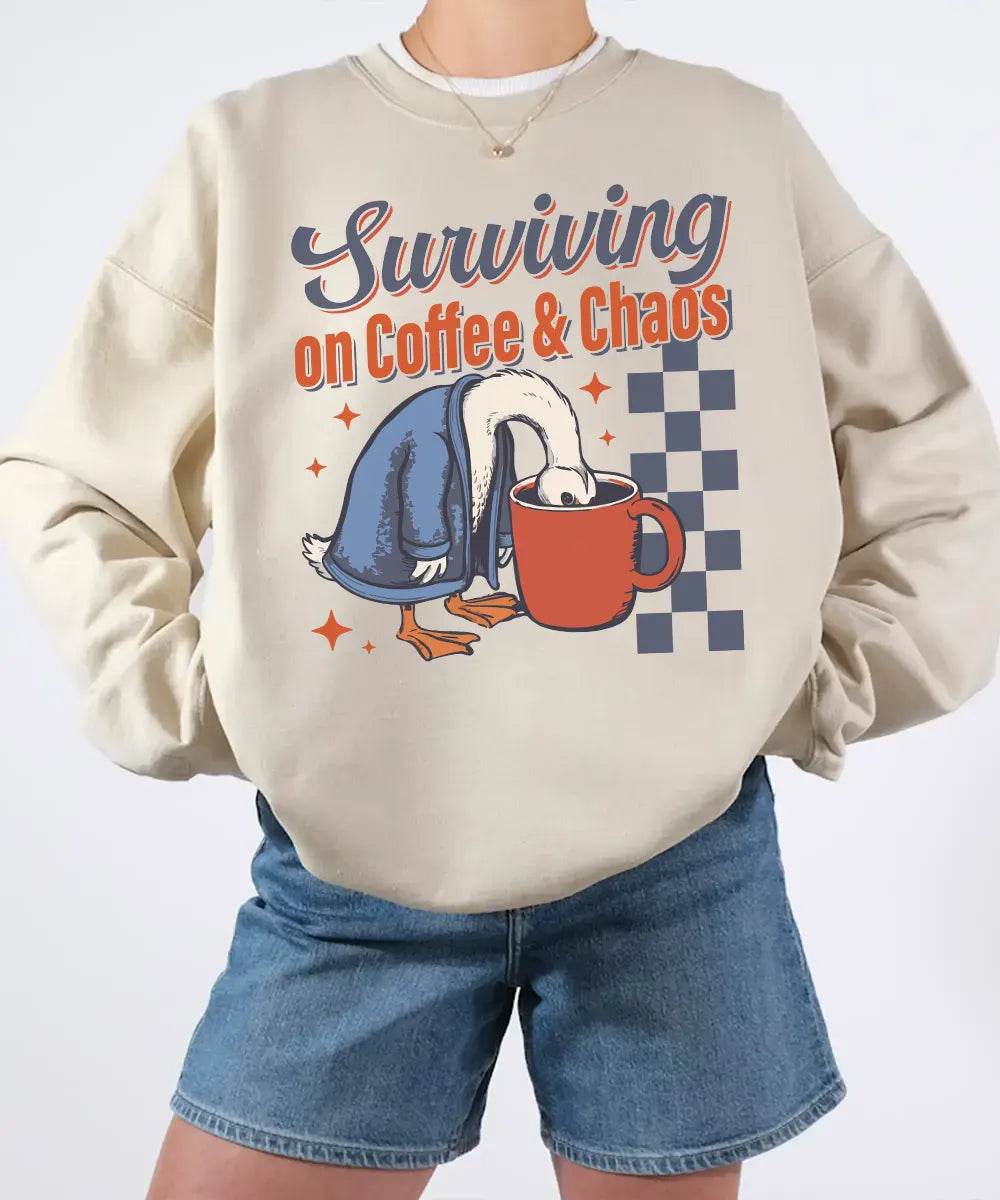 Surviving on Coffee & Chaos Retro Comfort Colors® Shirt – Funny Mom Tee or Sweatshirt - Woven Mama