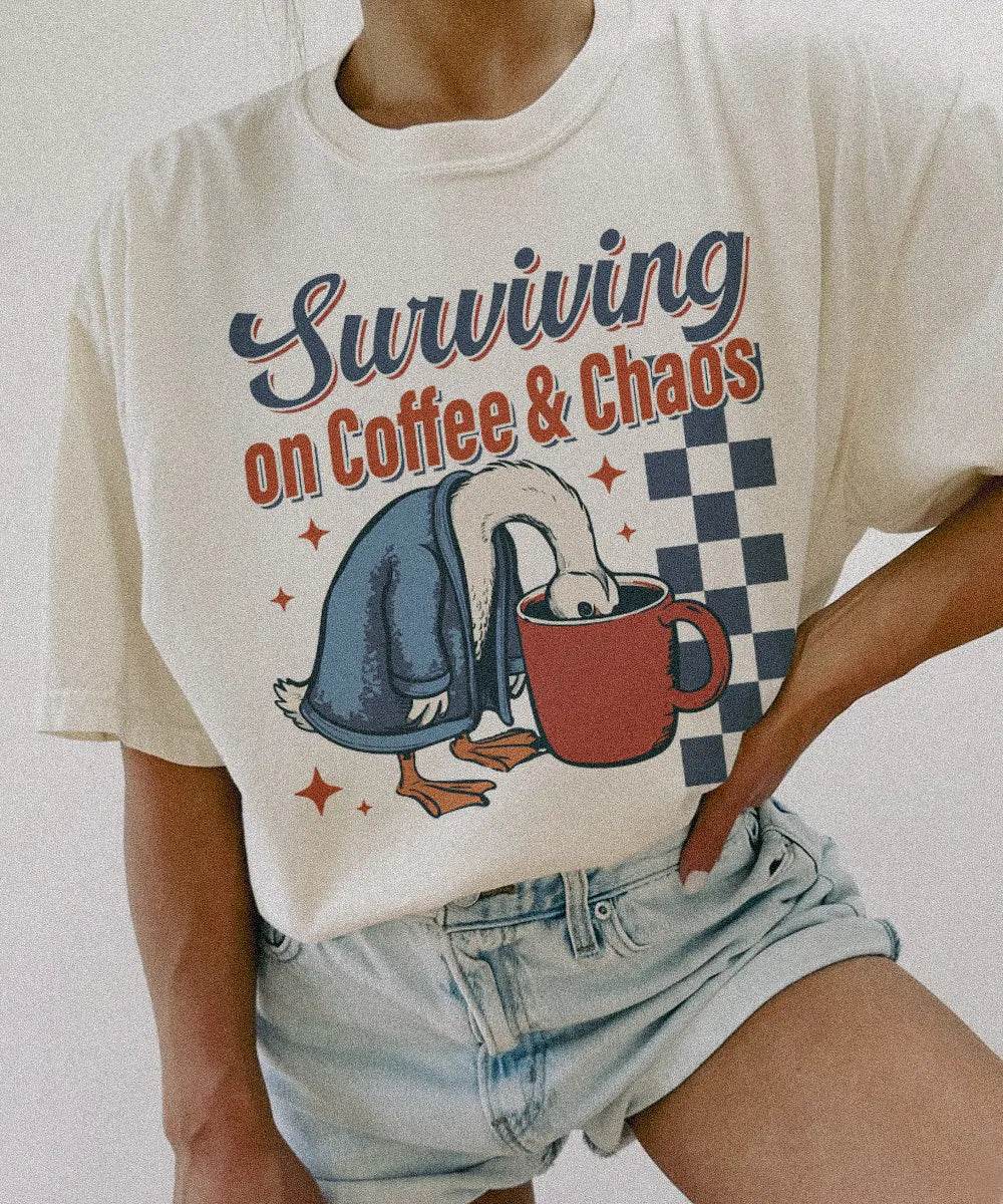 Surviving on Coffee & Chaos Retro Comfort Colors® Shirt – Funny Mom Tee or Sweatshirt - Woven Mama