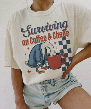Surviving on Coffee & Chaos Retro Comfort Colors® Shirt – Funny Mom Tee or Sweatshirt - Woven Mama