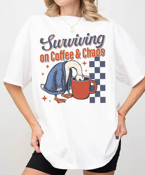 Surviving on Coffee & Chaos Retro Comfort Colors® Shirt – Funny Mom Tee or Sweatshirt - Woven Mama