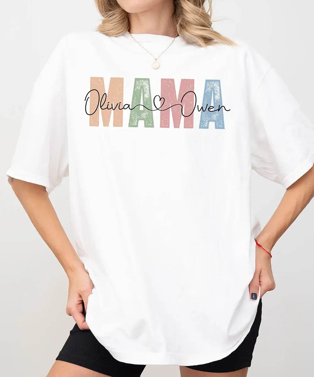 Custom Mama Comfort Colors® T-Shirt – Personalized with Kids’ Names - Woven Mama