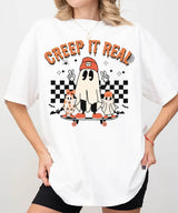 Retro Creep It Real Halloween Comfort Colors T-Shirt or Crewneck Sweatshirt – Cute Ghost Skateboard Shirt - Woven Mama