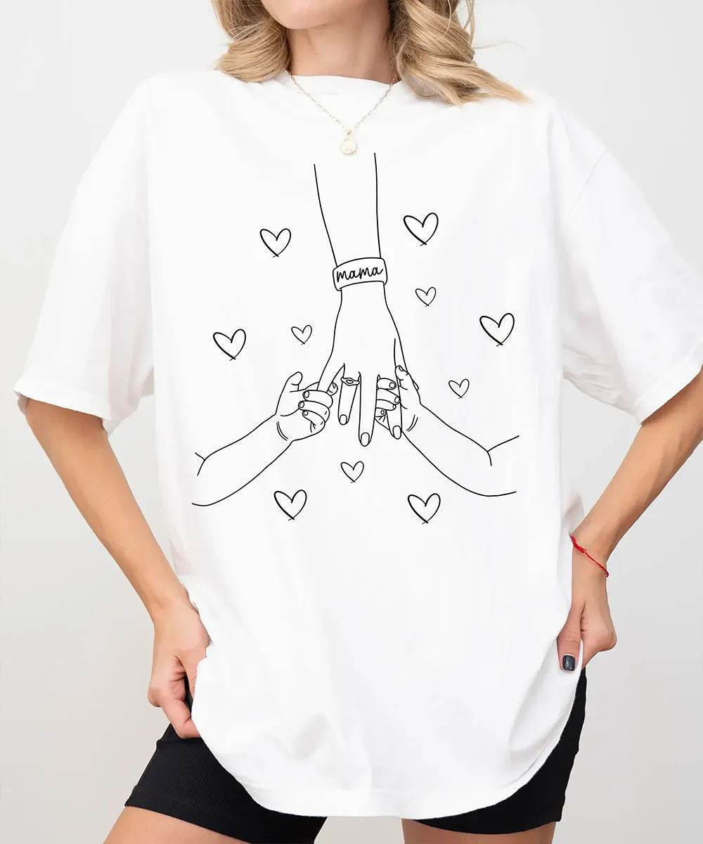 Mama Comfort Colors® T-Shirt – Minimalist Line Art Hands & Hearts Mom Shirt - Woven Mama