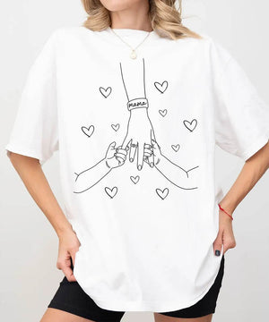 Mama Comfort Colors® T-Shirt – Minimalist Line Art Hands & Hearts Mom Shirt - Woven Mama