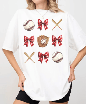 Coquette Bow Baseball T-Shirt – Baseball Mom Game Day Tee - Woven Mama