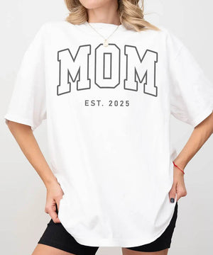 Custom MOM Comfort Colors® T-Shirt – Personalized Year “Est.” Tee - Woven Mama