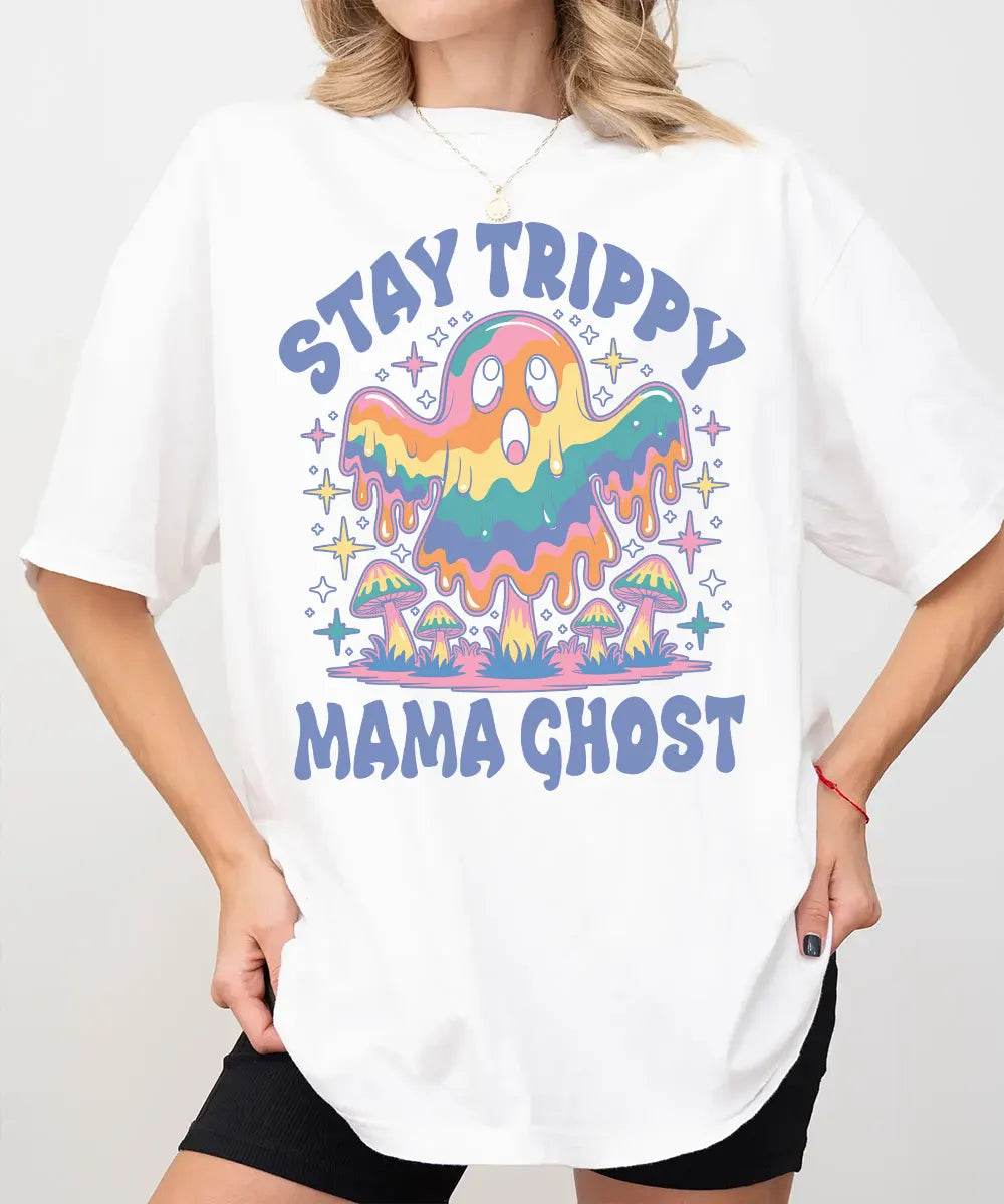 Stay Trippy Mama Ghost Comfort Colors T-Shirt or Crewneck Sweatshirt – Psychedelic Halloween Mom Shirt - Woven Mama