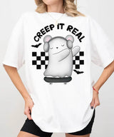 Creep It Real Halloween Comfort Colors T-Shirt or Crewneck Sweatshirt – Cute Ghost Skateboard Tee - Woven Mama