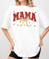 Red Glitter Mama T-Shirt – Gold Bow Comfort Colors Tee - Woven Mama