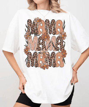 MAMA Comfort Colors® T-Shirt – Retro Leopard & Polka Dot Floral Mom Shirt - Woven Mama