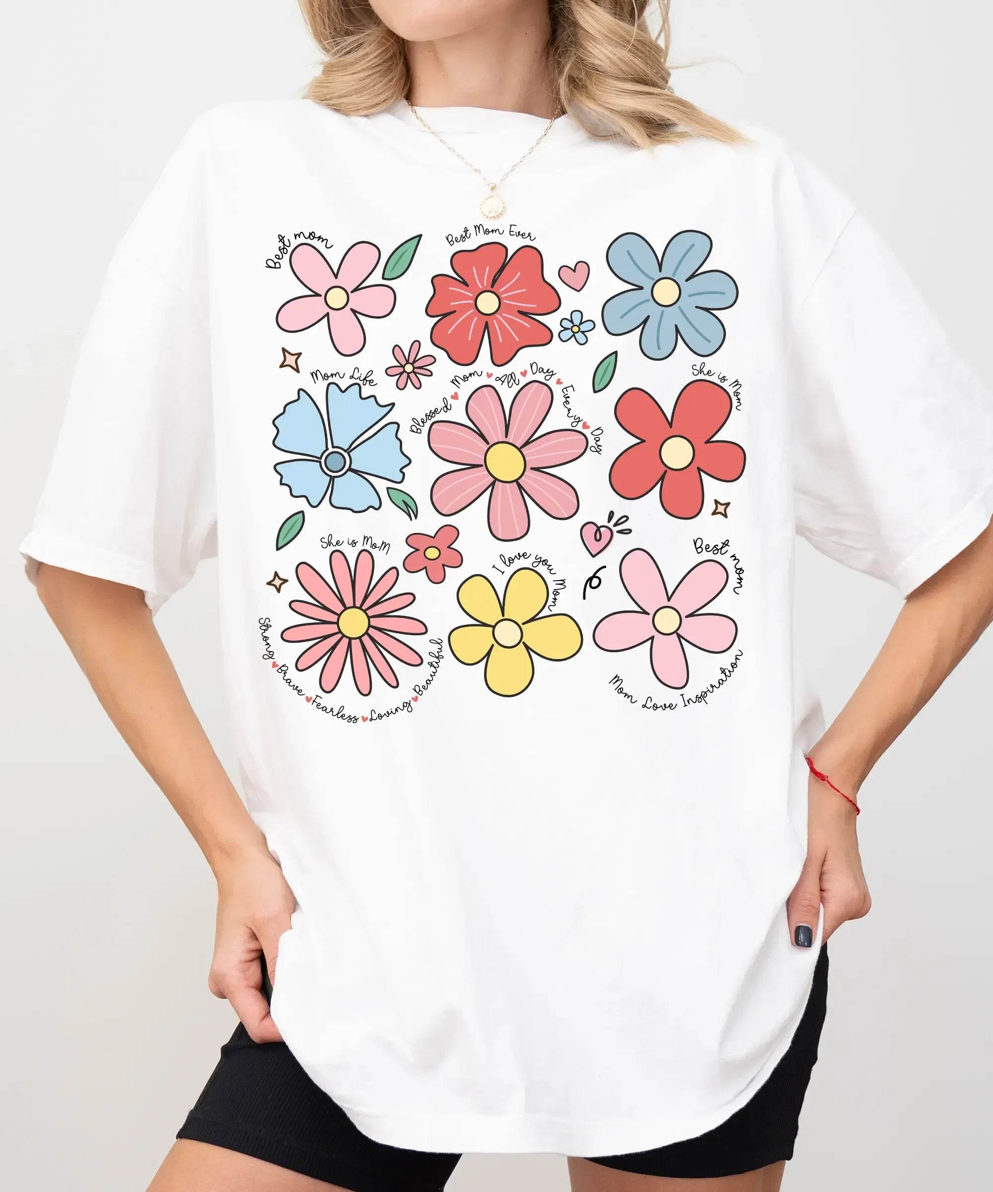 Floral Mom Life T-Shirt – Comfort Colors Tee with Cute Colorful Flower Design & Motherhood Words - Woven Mama