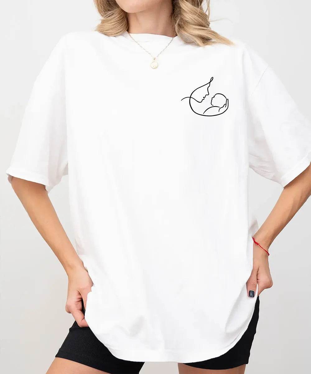 Mama Comfort Colors® T-Shirt – Minimalist Pocket Print Mother & Baby Line Art - Woven Mama