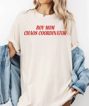 Boy Mom Chaos Coordinator T-Shirt – Funny Comfort Colors Tee for Moms of Boys - Woven Mama