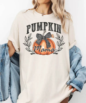 Pumpkin Mama Comfort Colors T-Shirt & Crewneck Sweatshirt – Fall Mom Graphic Tee - Woven Mama