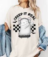 Creep It Real Halloween Comfort Colors T-Shirt or Crewneck Sweatshirt – Cute Ghost Skateboard Tee - Woven Mama