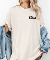 Tired Comfort Colors® T-Shirt – Minimalist Pocket Print Mom Shirt - Woven Mama
